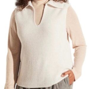 Vince Ribbed Wool & Cashmere Vest Oatmeal Off-White Sleeveless Sweater Small